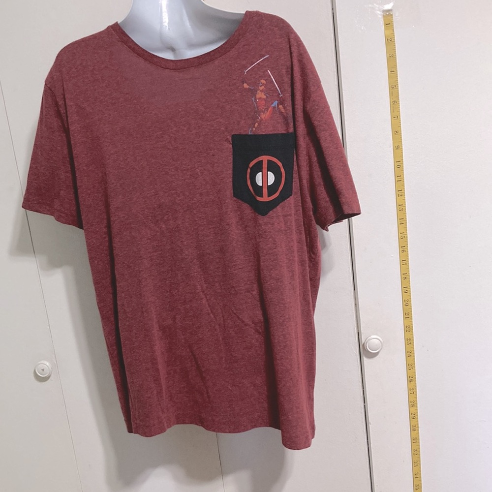 DEADPOOL Maroon Short Sleeve T-Shirt with Chest Pocket Mens Medium - Picture 2 of 14